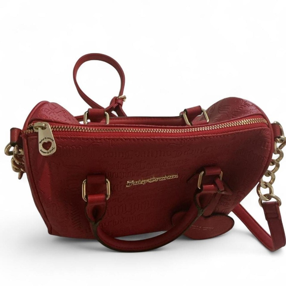 Juicy Couture Satchel Bag Womens Medium Red Embossed Logo Crossbody - Picture 6 of 8